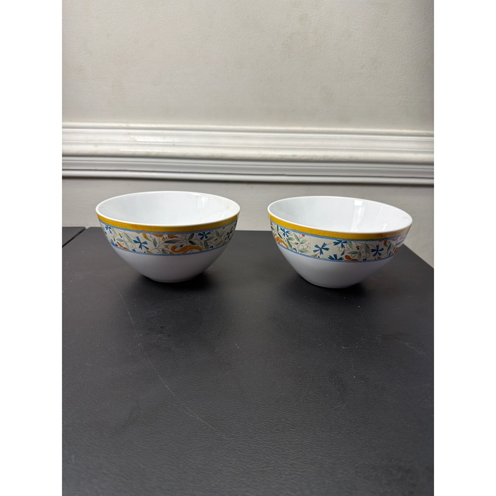 Lenox Rustica Cereal Bowls Set of 2 White Yellow Floral Porcelain 6in cottage